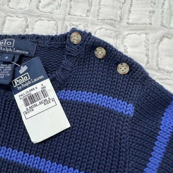 Vintage Polo Ralph Lauren Boys Striped Navy Sweater Size 4T With Tags - Picture 6 of 10
